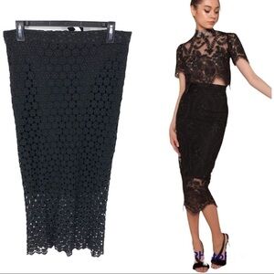 NWT Stone Cold Fox Floral Lace Black Midi Skirt Y2K Stretch Size Small